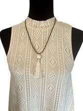 She + Sky Cream Beige Swing A Line Babydoll Mini Dress Size Small Lace Lined