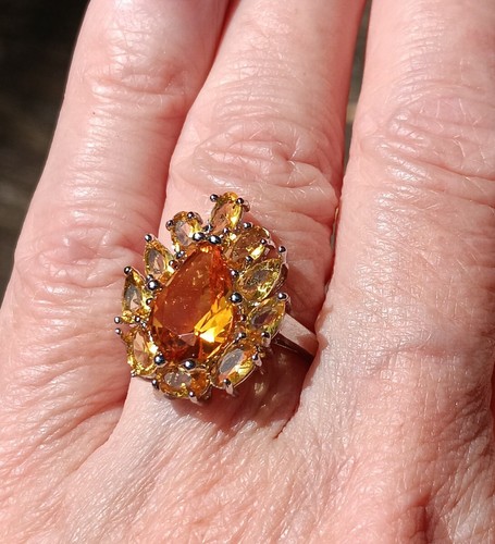 Yellow Honey Topaz Leaf Halo Statement Sterling Silver Ring Very Sparkly! sz 7 - Picture 7 of 20