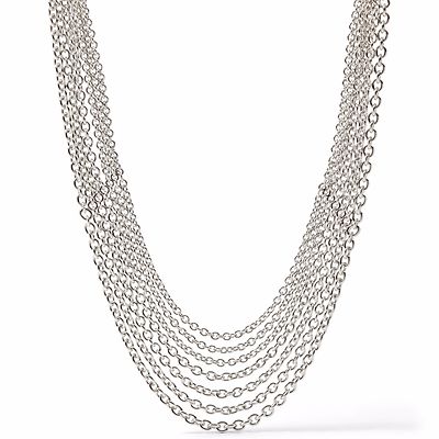 NEW FOSSIL SILVER TONE MULTI BEVY CHAIN BIB COLOR NECKLACE JA6433040