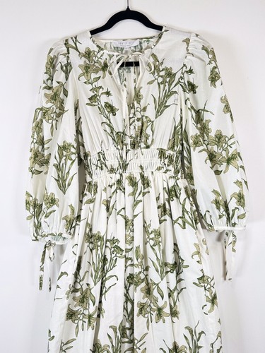 Hunter Bell Damen Kleid Grün Midi Blumen V-Ausschnitt Puffed Fit Flare Boho Small - Bild 7 von 14