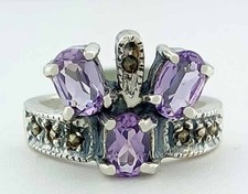 GENUINE 1.70 Cts AMETHYST MARCASITE RING .925 Sterling Silver - NWT