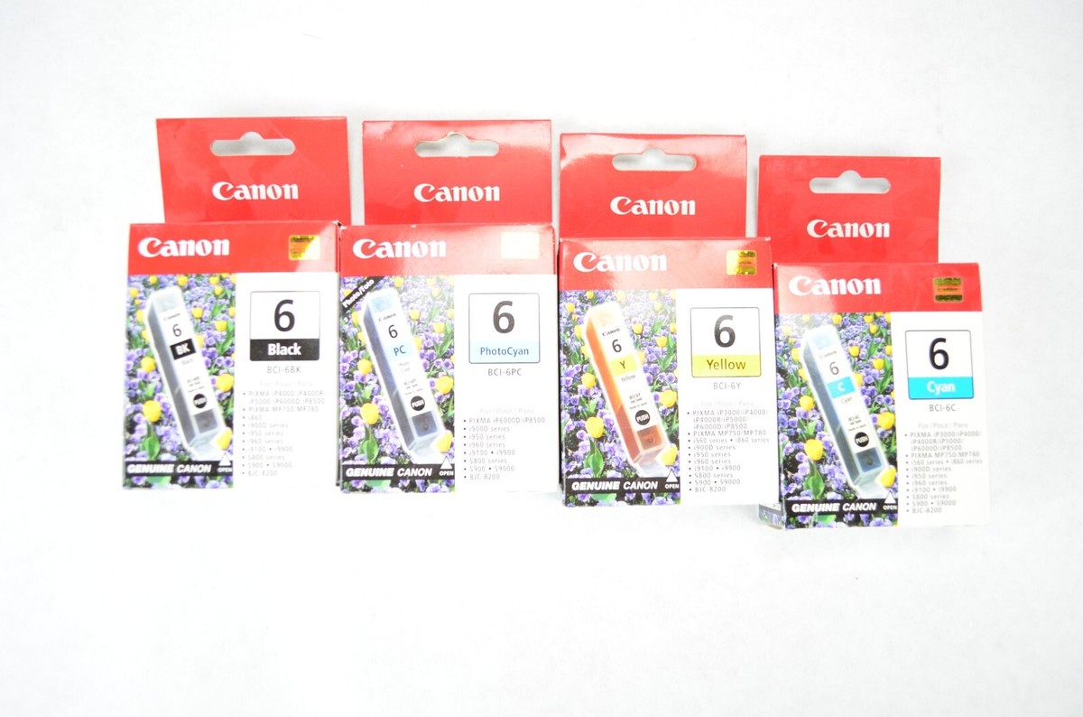 Genuine Canon 6 BCI-6BK BCI-6PC BCI-6Y BCI-6C Ink Cartridges Sealed 4 Pack Genuine Canon 6 BCI-6BK BCI-6PC BCI-6Y BCI-6C Ink Cartridges Sealed 4 Pack