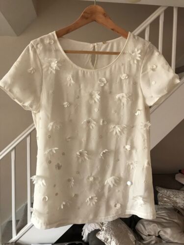 Next ladies ivory embellished short sleeved top size 10