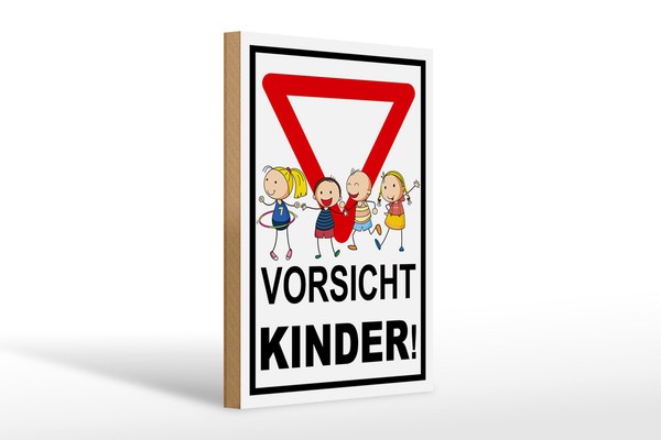 Holzschild Hinweis 30X20 Cm Vorsicht Kinder Holz Deko Schild Wooden Sign-image