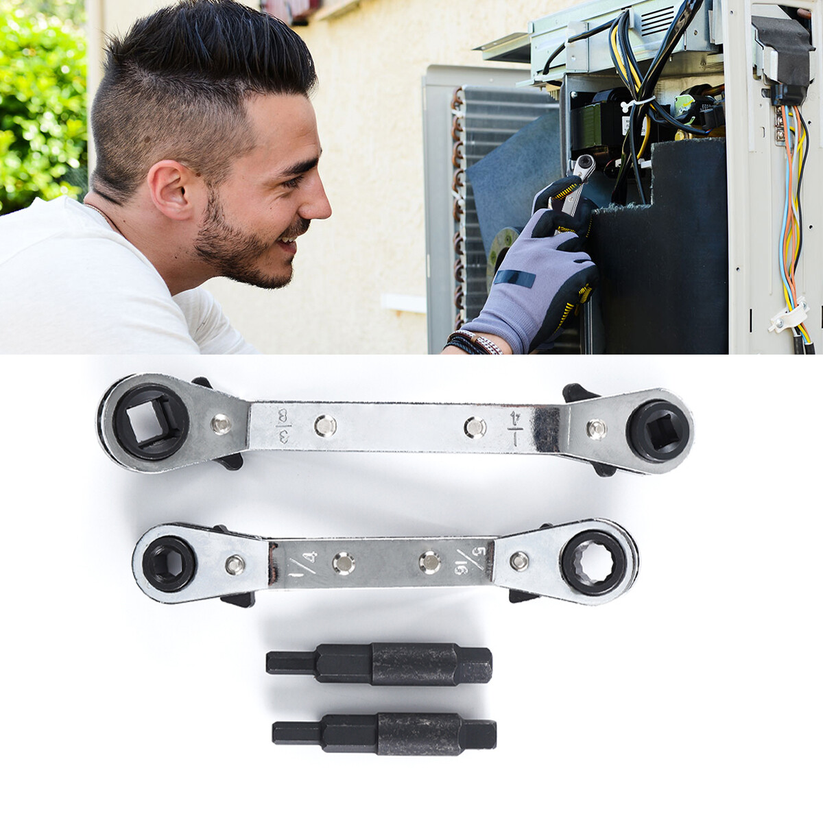 Refrigeration HvacServiceWrenchKit & Hex Bit Tools 3/8 To 1/4 5/16 X