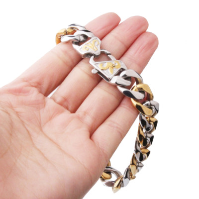 Heavy 12mm 15mm Gold Black Mens Stainless Steel Silver Curb Cuban Chain Bracelet