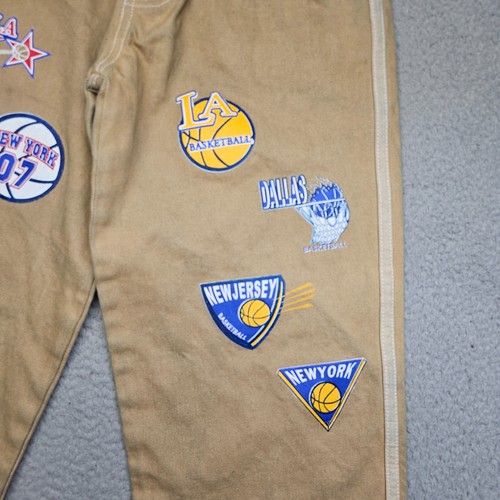 Mens Hip Hop Baggy Pants Jeans Beige Basketball Logos Size 28X27 - Picture 4 of 14