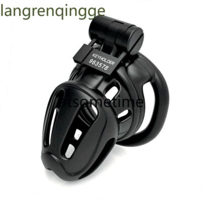Mamba Male Chastity Device Cage Black Resin Men Lock Belt with 4 Flat Ring