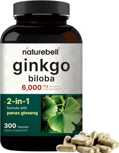 Ginkgo Biloba 6000mg w/ Red Panax Ginseng for Memory Focus Brain Health 300 Caps