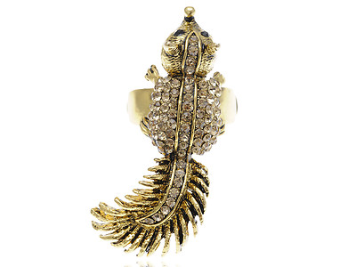 Bushy Tail Squirrel Critter Topaz Happy Feet Crystal Rhinestone Cute Adjust Ring