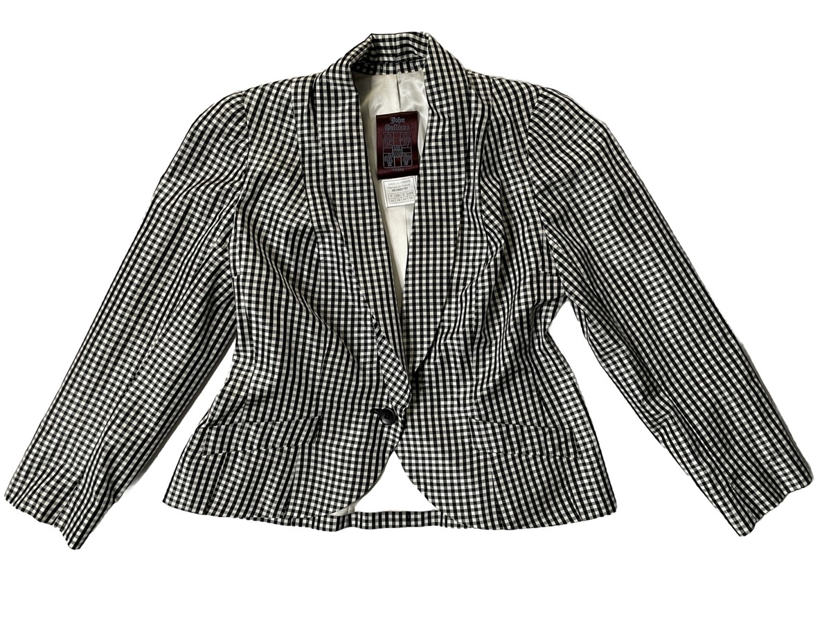 John Galliano Vintage Spring 2000 Black White Gingham Shawl Silk