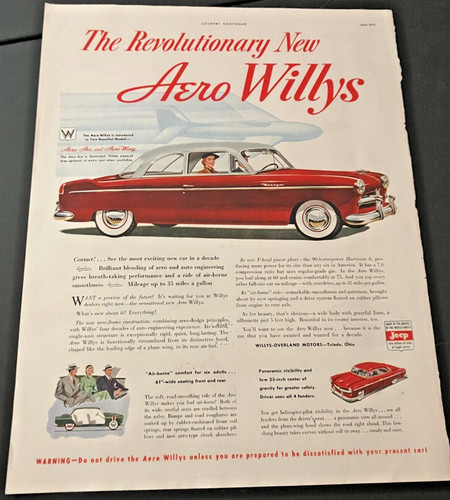 1952 Willys-Overland Aero-Ace & Aero-Wing Vintage Original Illustrated Print Ad