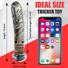Realistic Glass Dildo, Clear Medium