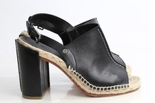 Hermes Paris Black Leather Espadrille Ankle Strap Flat Sandals Shoes Size 39