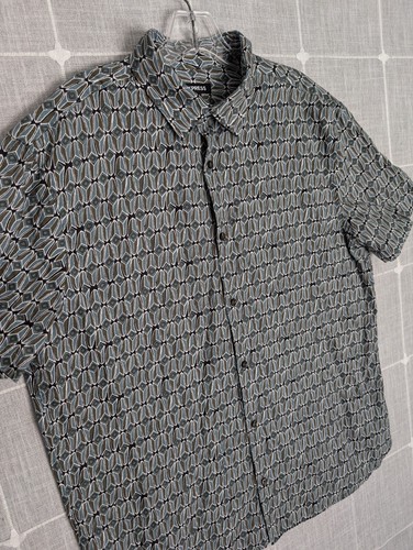 Express Shirt Mens Large Blue Brown Linen Blend Geometric Casual Button Up - Picture 7 of 15