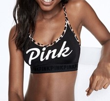 NEW Victoria's Secret PINK Ultimate Lightly Lined Sports Bra Black Leopard XS S