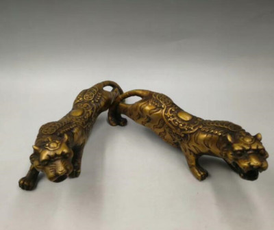 Collection archaize brass gold money leopard crafts statue A pair