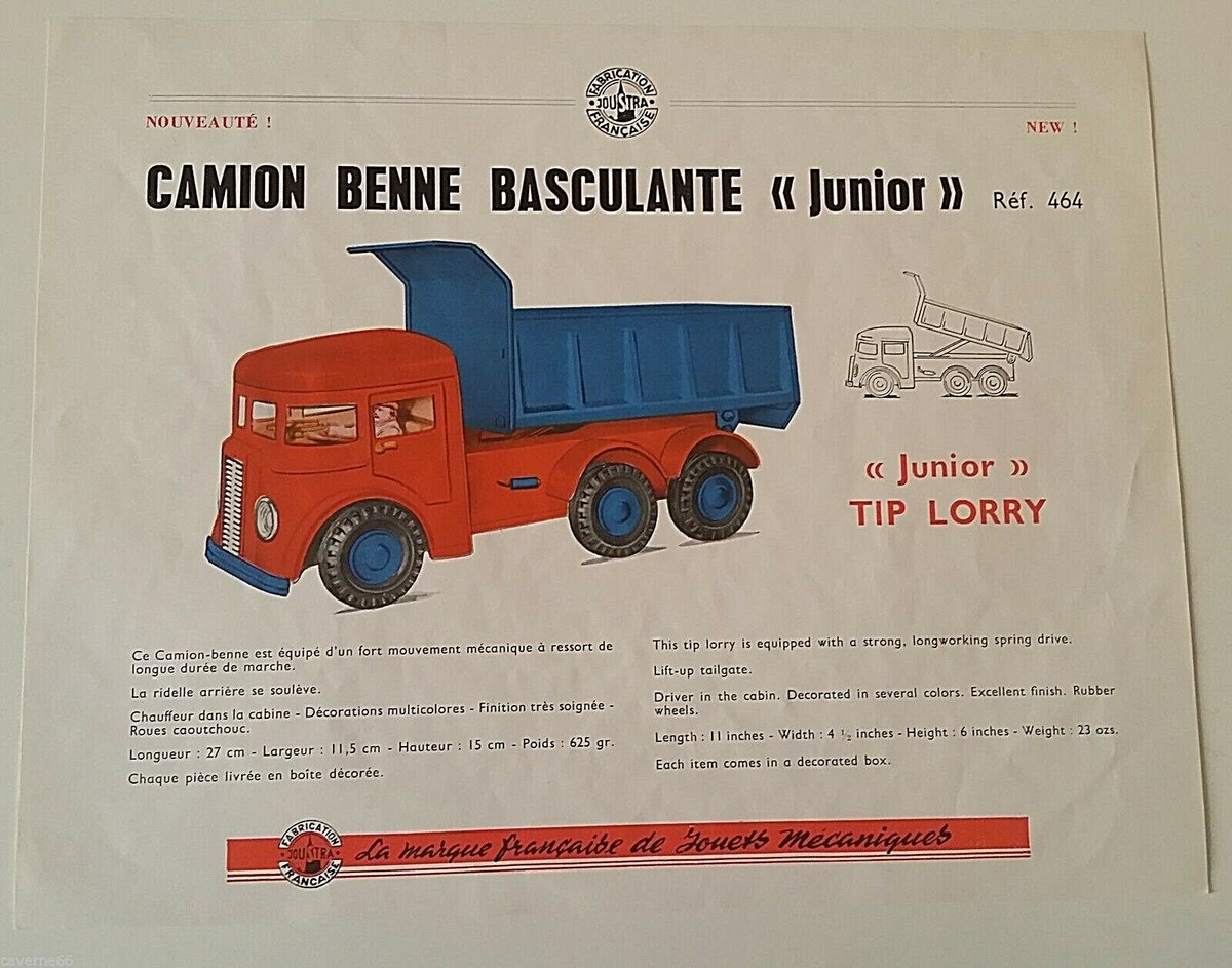 Camion Benne Mécanique Joustra – Bleu Et Rouge – Jouet Ancien – Occasion