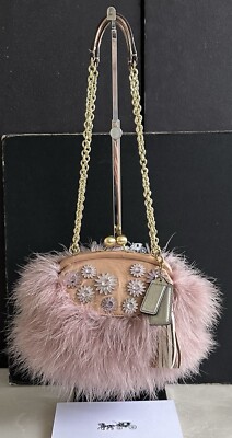 COACH LTD POPPY JEWELED FEATHER FRAME KISSLOCK SATCHEL PINK