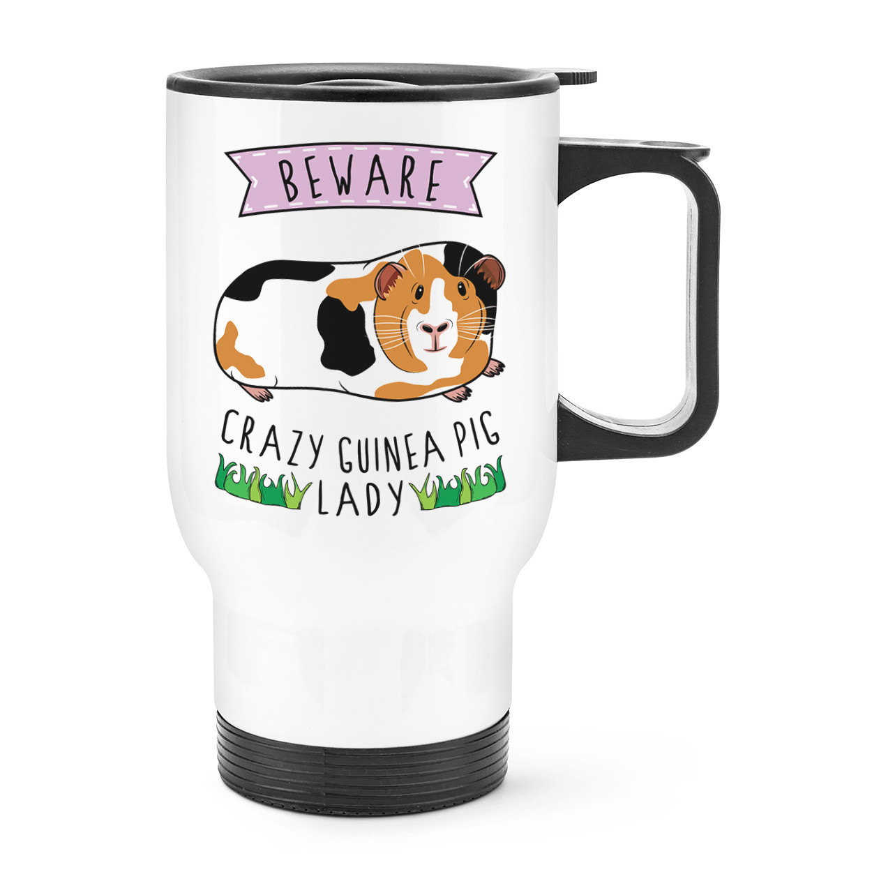 Beware Crazy Guinea Pig Lady Travel Mug Cup With Handle - Funny Animal Thermal