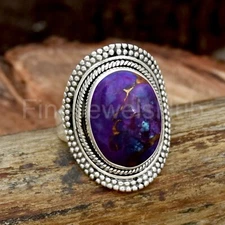 Purple Copper Turquoise 925 Sterling Silver Ring Lab Created Stone Ring All Size