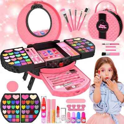 GOLMUD 66 Pcs Kids Makeup Sets For Girls with Portable Stand,Make Up Starter Kit Play 3