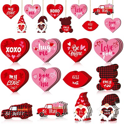 Glenmal 36 Pieces Valentine's Day Ornaments Wooden Valentines Gnome Decoratio...