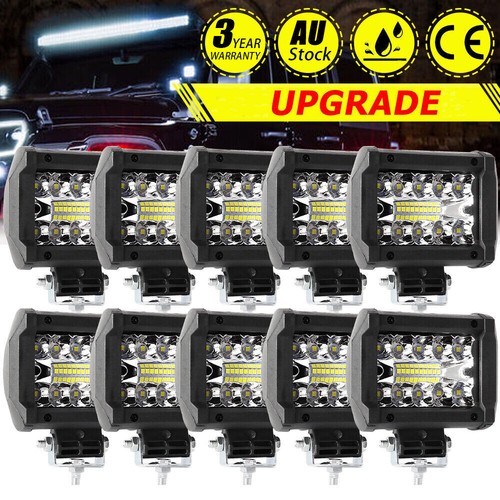 10pcs 4'' inch 300W Led Work Light Bar SPOT FLOOD Cube Pods Offroad Lamp Fog SUV