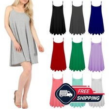 Womens Cami Swing Dress Ladies Summer Beach Mini Sleeveless Vest Plain 8-26