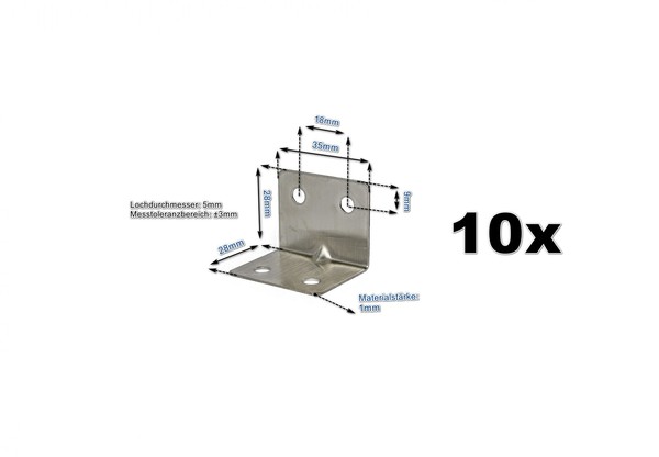 10X Edelstahl Winkel 28X28X35Mm Lochwinkel Metallwinkel Balkenwinkel-image