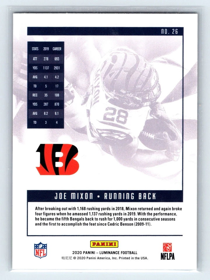 2020 Panini Luminance Green /75 Joe Mixon #26 Cincinnati Bengals Texans - Image 2 of 2