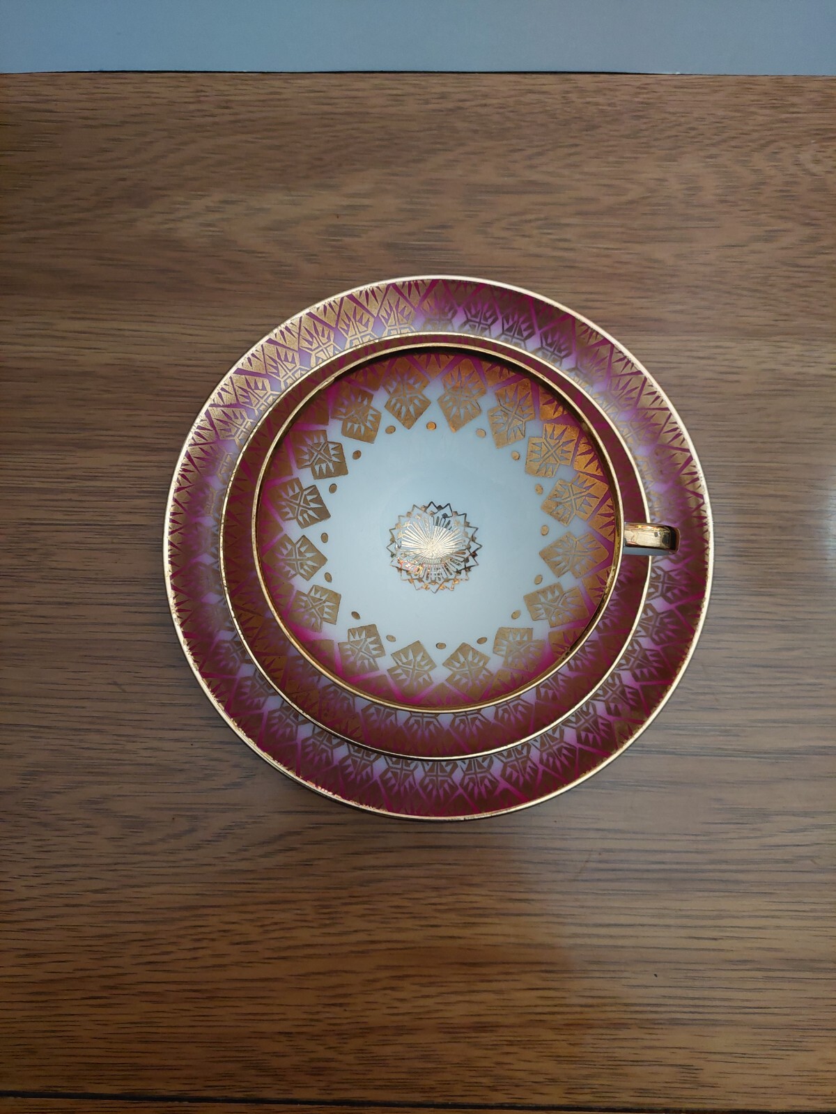 Vintage Winterling Marktleuthen Bavaria Tea Trio Set Burgundy / Gold