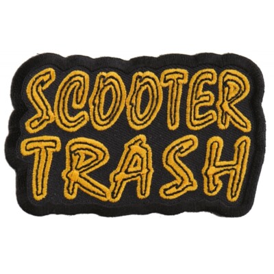 Embroidered Patch (Iron-On), Scooter Trash Funny Patch, 3.5'' x 2.5''