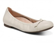 Vionic Ballet Flat Amorie Womens 7.5 Cream Leather Orthotic Supportive Shoe New
