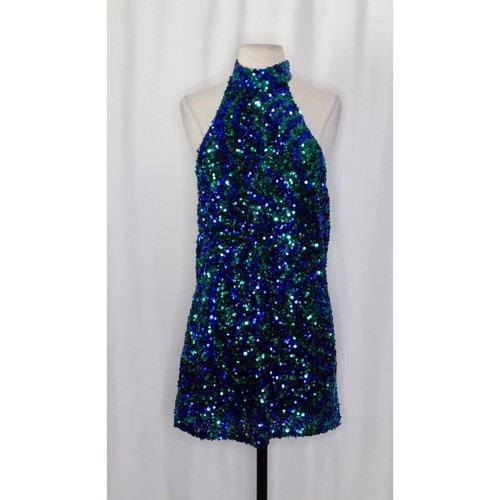 NWT!! ZARA Sequin Halter Mini Dress Sequins Blue Green Party Cocktails X-Small - Picture 2 of 20