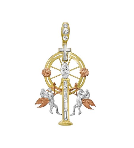 Broche Pendentif Croix De Malte Vintage Doré Strass - Marque Avon - Occasion