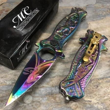Masters Collection 3D Ninja Art Handle Spring Assisted Pocketknife [Rainbow]