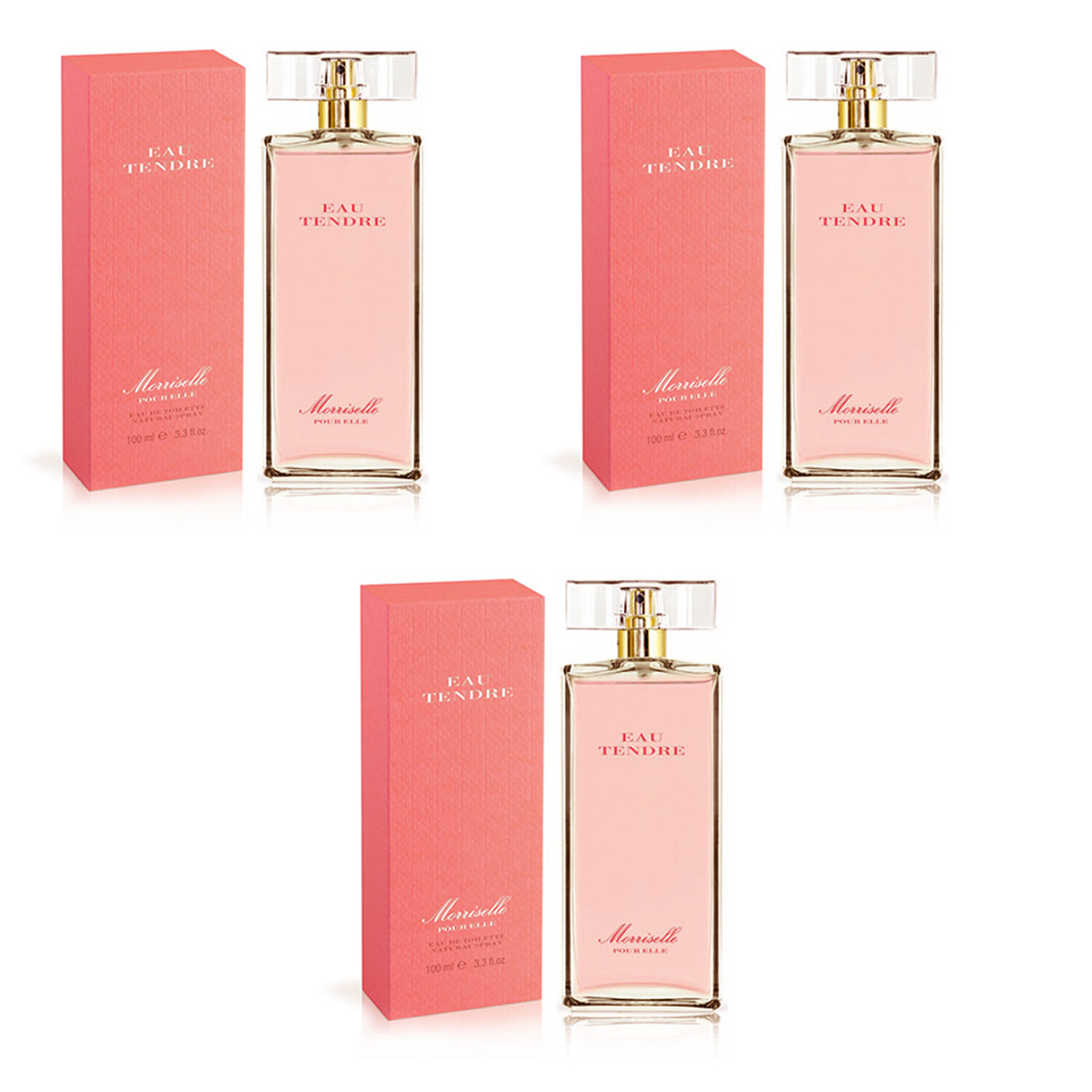 3 pz MORRISELLE POUR ELLE EAU TENDRE edt eau de toil. profumo spray donna 100ml