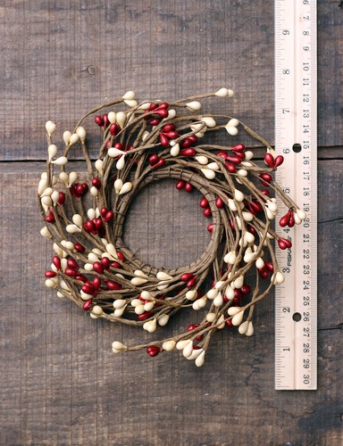 Pip Berry Candle Ring Cream & Cherry Red Primitive Floral Decor 2.5 inch - Picture 3 of 4