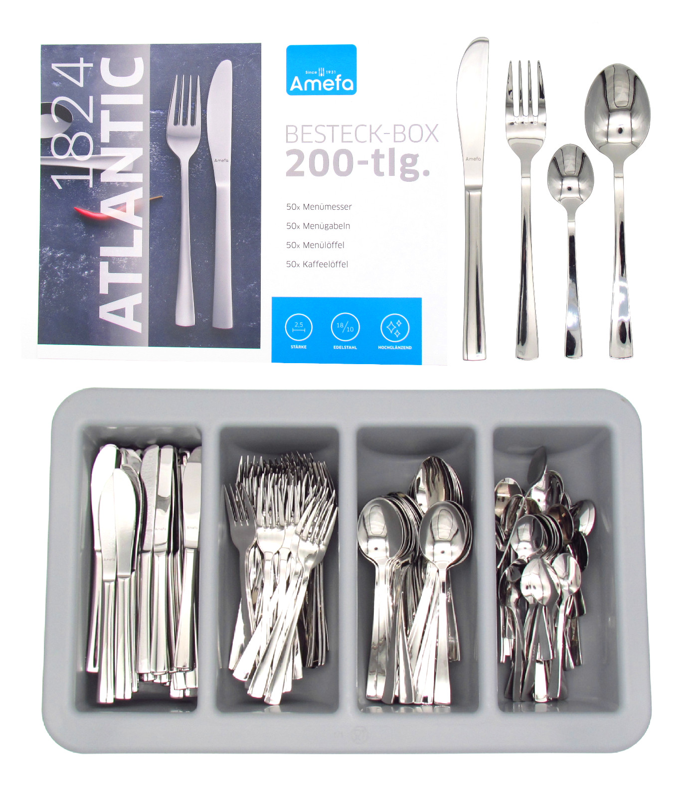 Gastro Besteckset 200-teilig – 18/10 Edelstahl 2,5 mm Extra Stark, Hochglanz