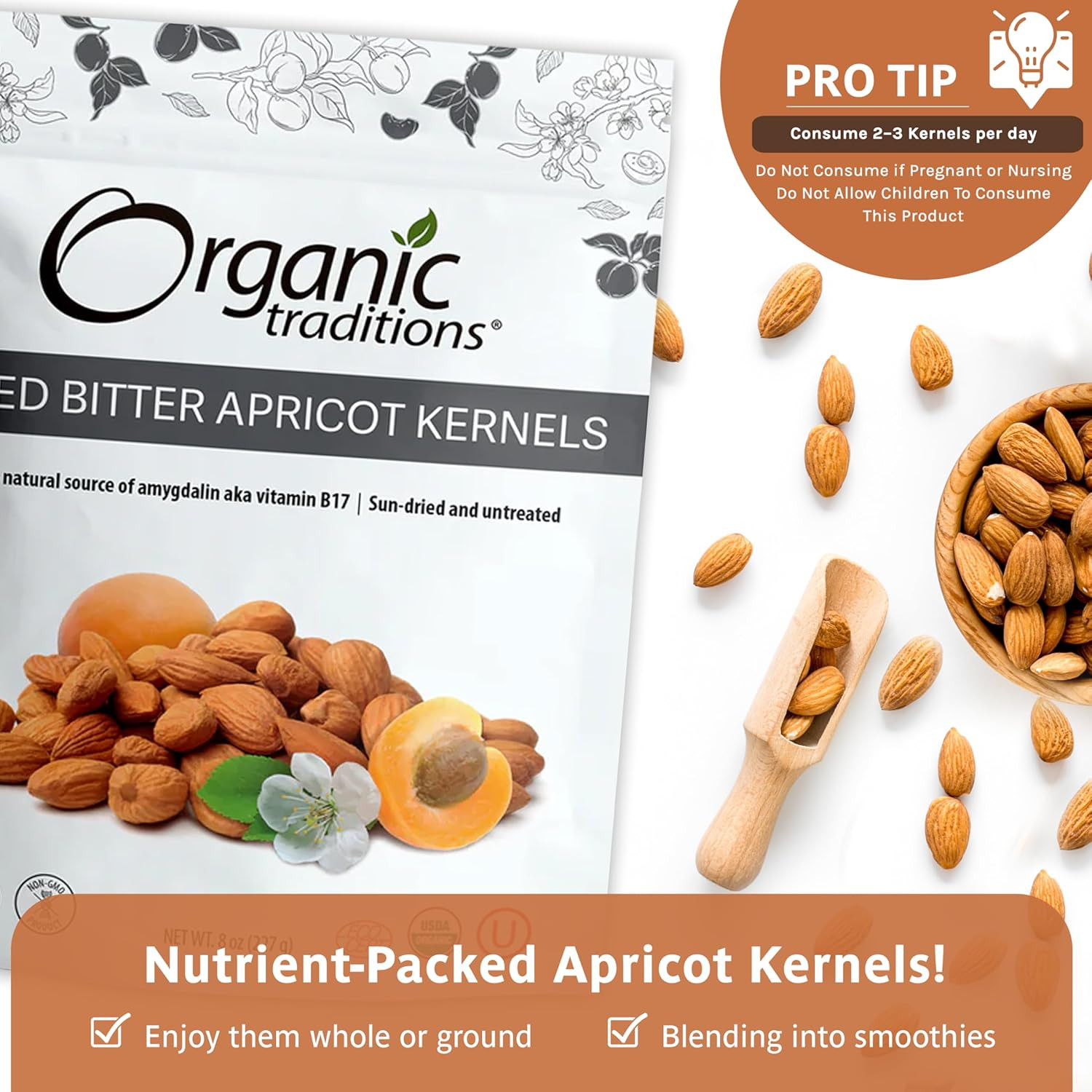 Organic Apricot Seeds Organic Bitter Apricot Kernels, Non-Gmo Vegan Apricot Seed