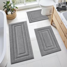 Bathroom Rugs Sets 3 Piece, Microfiber Shaggy Bath Mat Set, Non-Slip Ultra So...