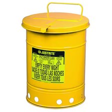 Justrite 09511 Oily Waste Can, 14 Gal, Yellow, Steel, 20 1/4 In Height, Hand