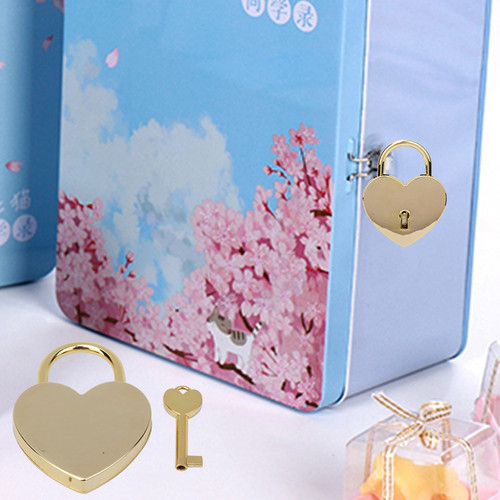 1 Set Heart Lock Metal Padlock Craft With Key 45x59mm(Imitation Gold) - Picture 1 of 22