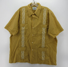 VTG Haband Shirt Men XL Yellow Guayabera Cuban 70s 80s Embroidered Resortwear