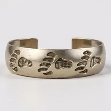 VTG NATIVE AMERICAN SIGNED BEAR PAW CUFF BRACELET STERLING SILVER 
