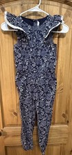 Janie  Jack Girls Navy Floral Ruffle Jumpsuit Cottagecore Classic 7