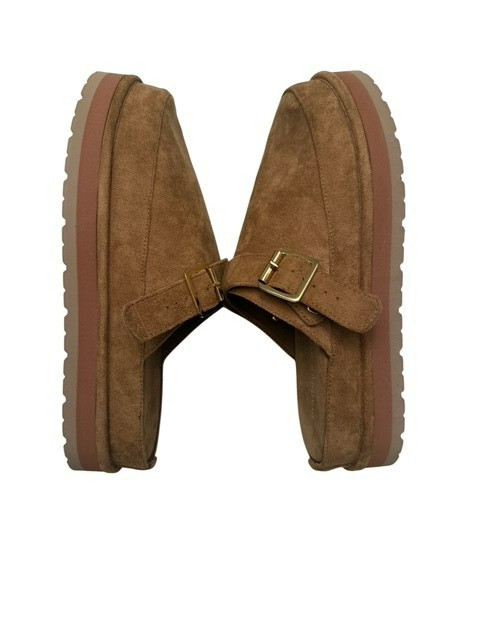 Madden Girl Grahamm Clogs Size 10 Tan Fab Heel Strap Buckle Suede 1" Platform