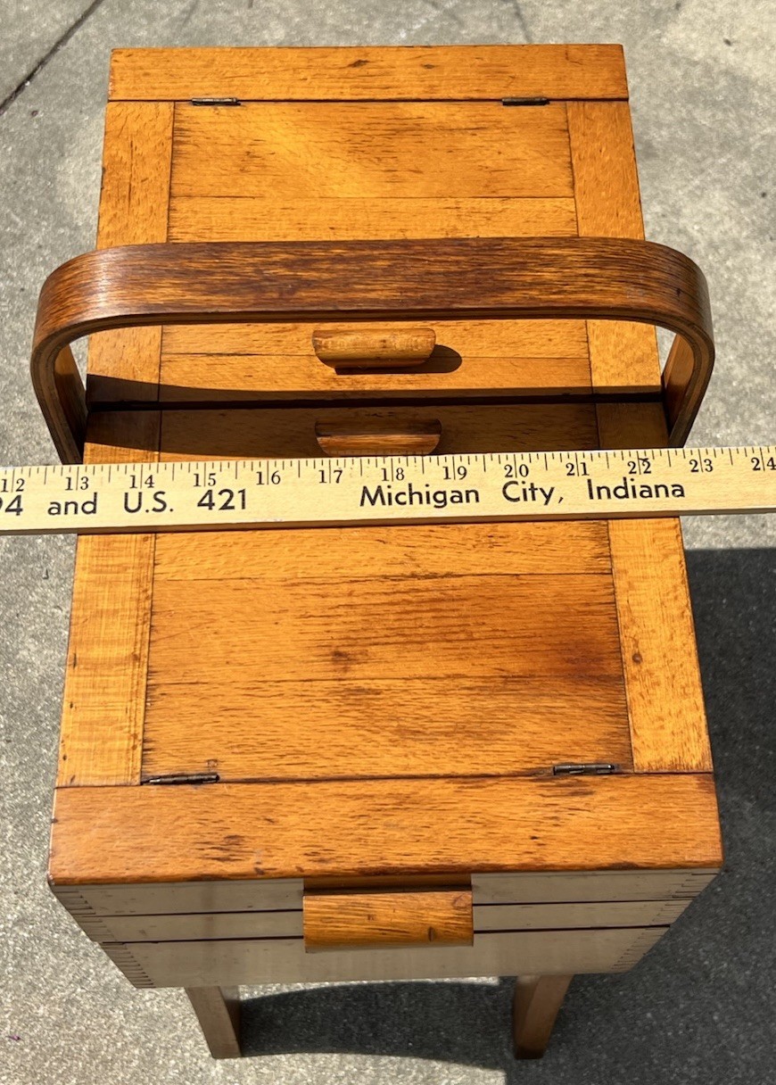 Vintage Birds Eye Maple Modern Accordion Wood Sewing Box