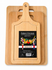 Image of 3pc Bamboo Cutting Board Set Chopping Boards with Handle Serving Platter Board